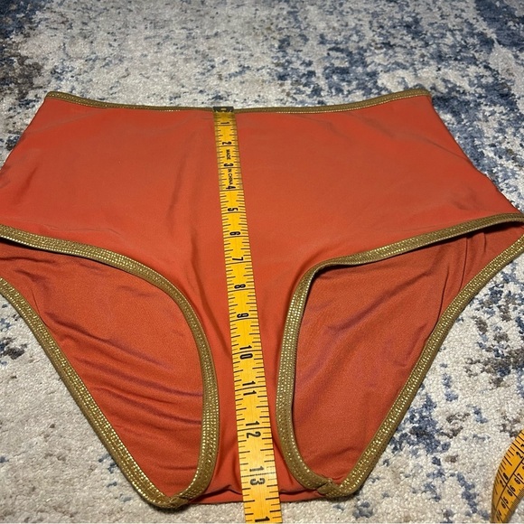 Aerie Orange & Gold Trim High Waisted Full Coverage Bikini Bottoms Size Large - Picture 6 of 6
